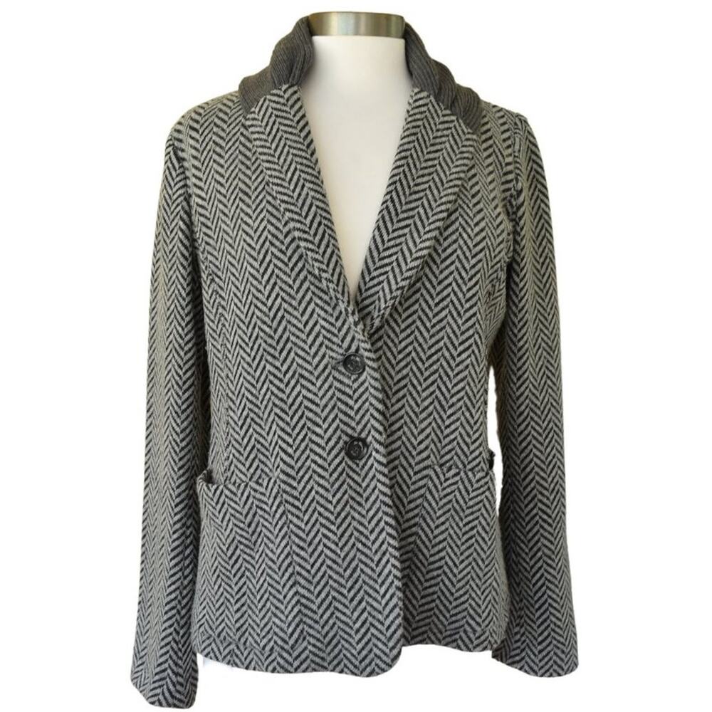 Les Copains Wool Herringbone Knit Blazer Jacket IT 48 US 12 Gray Coatigan Cardi